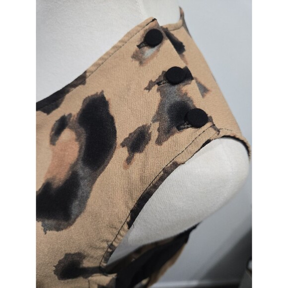 Zara Shirt Brown Leopard Cheetah Tank Print Mesh Side Buttons Round Neck Small S - Picture 3 of 7